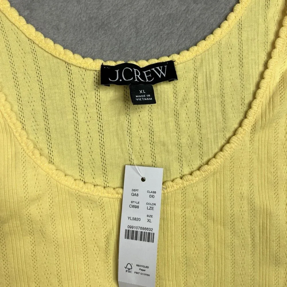 J Crew Pointelle Scalloped Tank Top‎ Yellow Cotton Sleeveless CI698 Womens XL